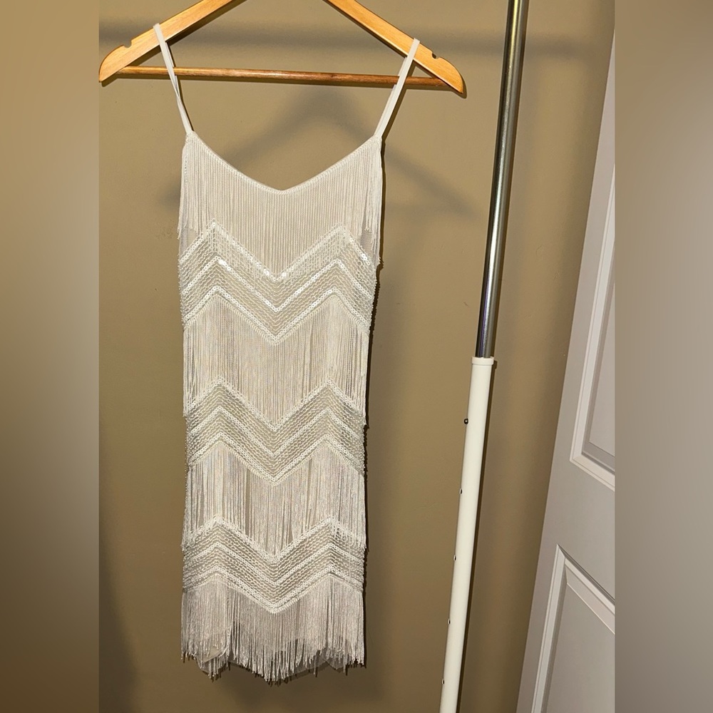 Lulus Shake It Off White Sequin Fringe Sleeveless Mini Dress